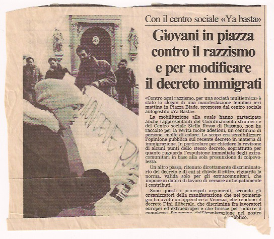 Malaisa durante una manifestazione antirazzista a Vicenza nel 1997